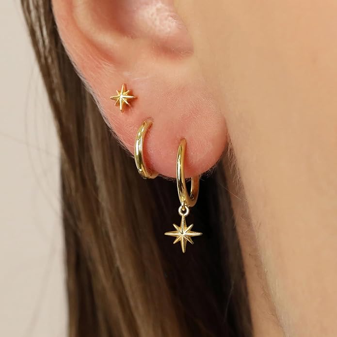 Freekiss 3 Pairs Gold Hoop Earrings Set: Dainty Stud Earrings Trendy Small 14K Gold Plated Hypoallergenic Dangle Cartilage Huggie Hoop Earrings for Women Gold Jewelry for Women Gifts