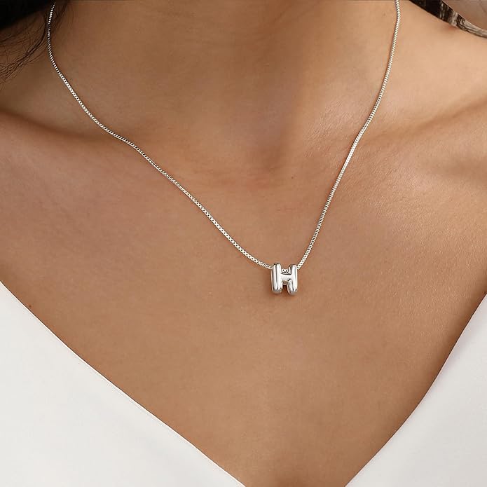 Bubble Gold Letter Necklace for Women, 14k Gold Plated Balloon Initial Necklace, Dainty Gold Necklace for Women, Personalized Bubble Pendant Name Necklace, Fashion Accessories Trendy Jewelry