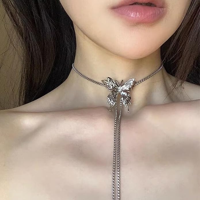 Irregular Y2k Long Y-shaped Necklace with Zircon Inlaid Sparkling Brick Tassel Pendant Double-Layer Chain High-end Fashion Accessory Women's