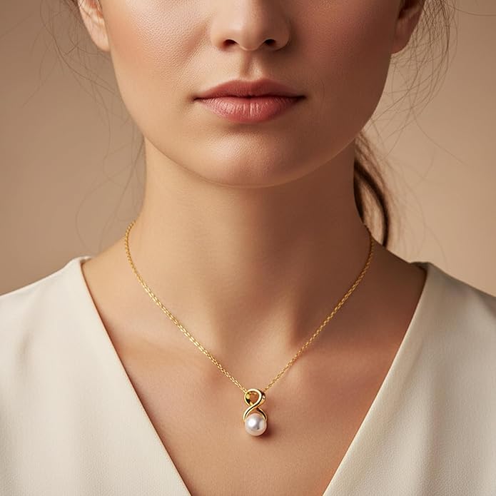 CHAULRI Premium Cultured Freshwater White Pearl Pendant Necklace 18K Gold Plated Sterling Silver gifts for Women for Her Wife Mom Daughter