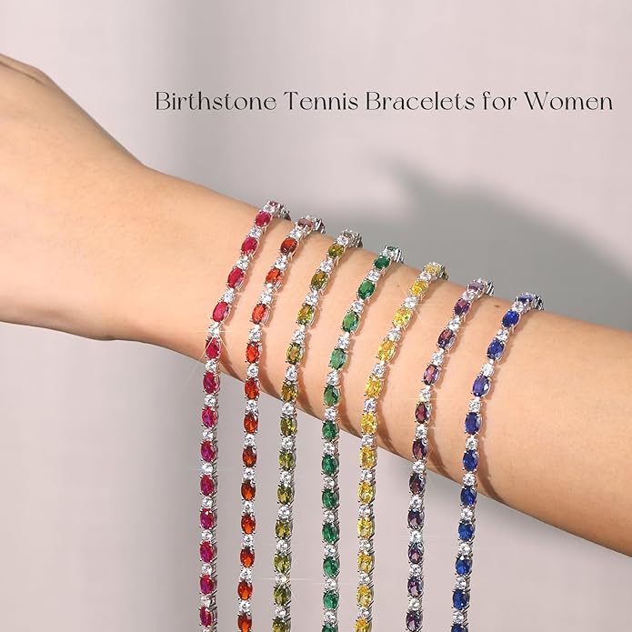 FANCIME Birthstone Bracelets Sterling Silver Tennis Bracelets Charm Fine Jewelry Birthday Gifts for Women 7"
