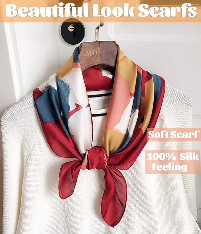 kcctoo 27.5" Mulberry Silk Feeling Head Scarf Women's Fashion Square Neck Satin Scarfs for Bag Hair Scarves Gift