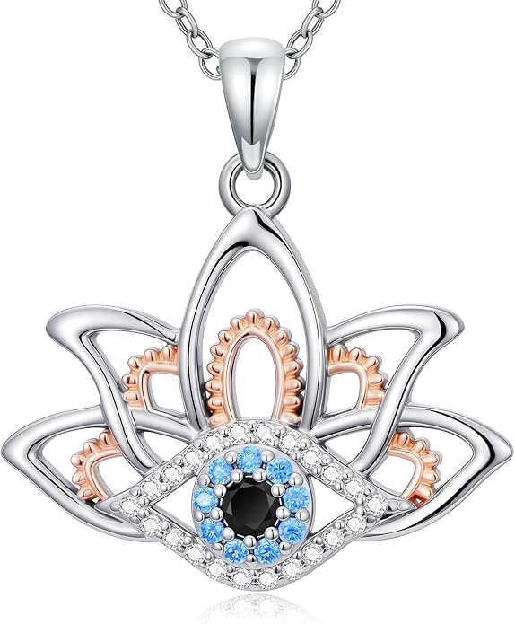 WINNICACA Sterling Silver Evil Eye Necklace Protection Crystal Pendant for Women Good Luck Vintage Evil Eye Pendant Jewelry Birthday Gifts for Women Friend Female