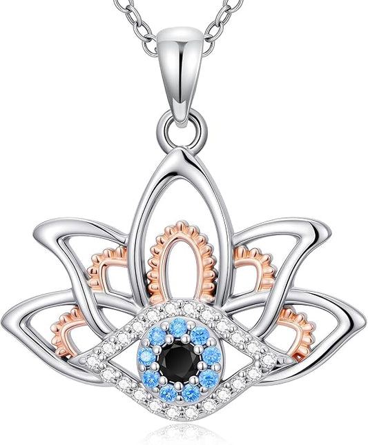 WINNICACA Sterling Silver Evil Eye Necklace Protection Crystal Pendant for Women Good Luck Vintage Evil Eye Pendant Jewelry Birthday Gifts for Women Friend Female