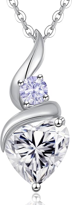 ANDSO Moissanite Heart Pendant Necklaces for Women, 925 Sterling Silver Necklace with Birthstone, Ideal Anniversary Present or Birthday Christmas Valentine Jewelry Gifts for Mom Wife Her Girlfriend