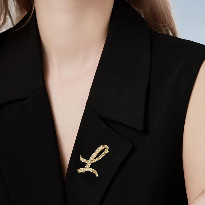 Cicy Bell A-Z Initial 26 Letter Brooch Pins 18k Gold Plated Cubic Zirconia Breastpin Name Personalized Gifts for Women Men