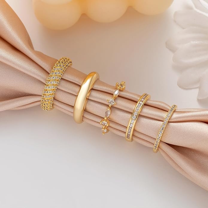 FUNEIA Stackable Gold Rings for Women Non Tarnish Trendy Dainty 14K Gold Plated Stacking Cubic Zirconia Thumb Ring Set Pack Statement Chunky Band Rings Promise Engagement Rings Size 7 8 9 10 11