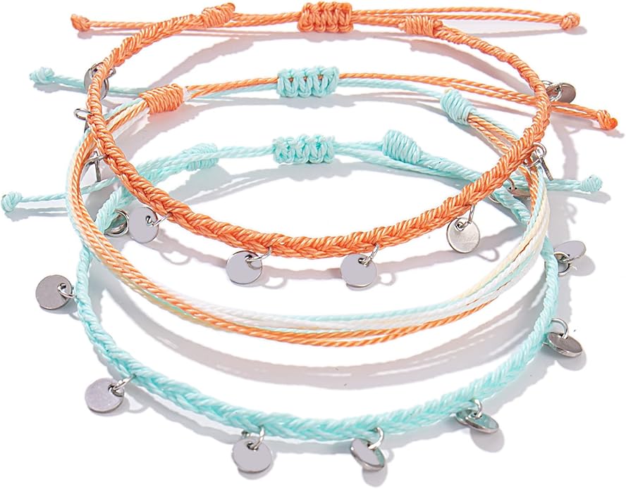 FANCY SHINY String Ankle Bracelets Waterproof Rope Anklets Braided Beach Boho Coin Anklets Cute Friendship Foot Jewelry for Women