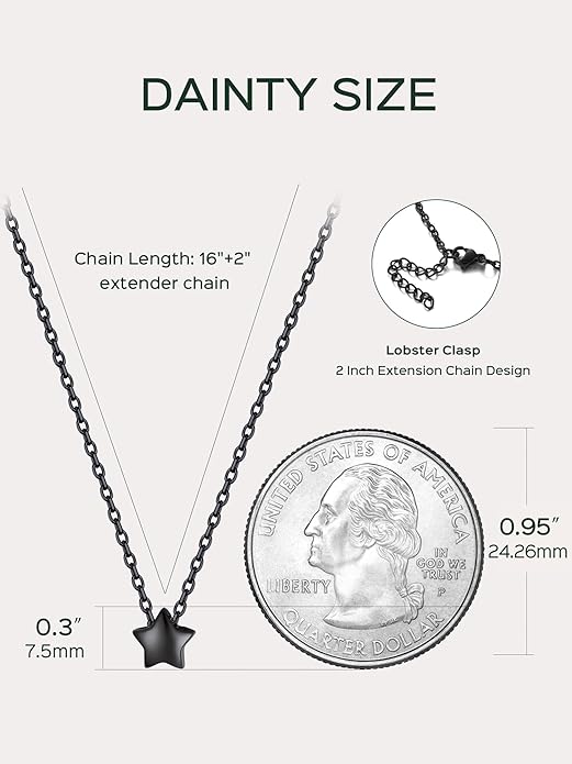 ChicSilver Personalized 925 Sterling Silver Dainty Small Heart/Star/Moon/Dot/Triangle Pendant Necklace for Women, Silver/Gold/Rose Gold/Black (with Gift Box)