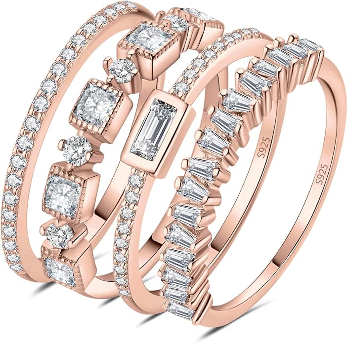 JewelryPalace 14K Gold Plated 925 Sterling Silver Rings for Women, Cubic Zirconia Promise Rings for Her, Stackable Wedding Bands Rings for Women Set Size 4-12