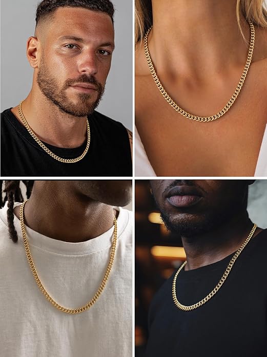 U7 Cuban Link Chain Necklace for Men, Stainless Steel/Black/Gold Mens Necklaces, Chunky Curb Chain Necklace in 6/9/12mm Width 18-30 Inches, Thick Choker Jewelry with Box Packed