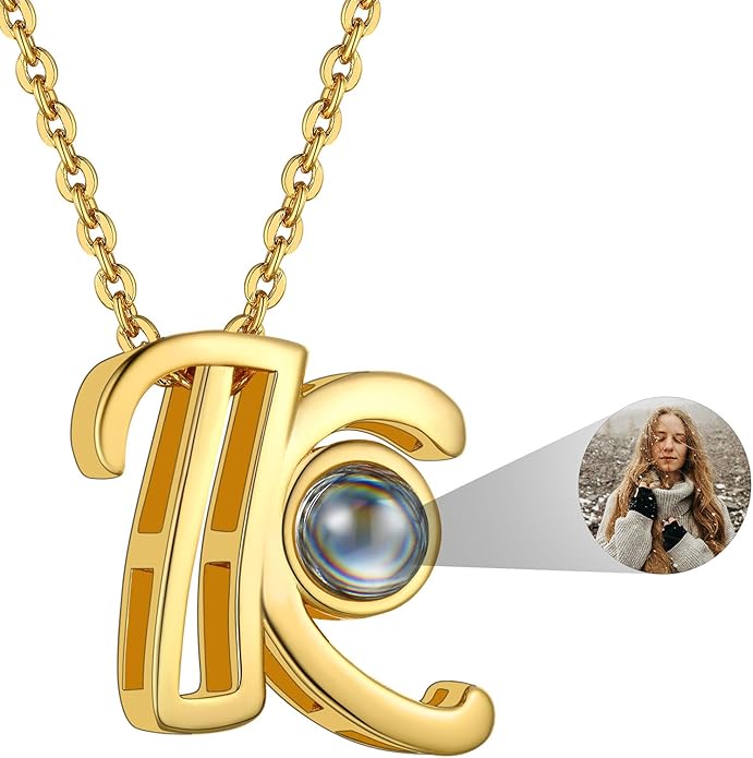 Custom4U Personalized Initial Picture Necklace for Women, Projection Necklace with Picture Inside, Gold/Silver Letter Pendant Necklace, Custom Photo Gifts for Mom Wife Birthday Valentines