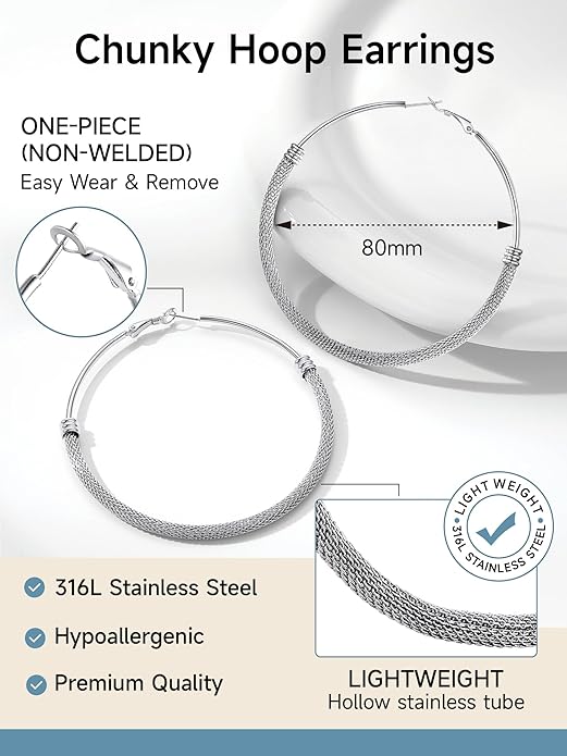 PROSTEEL 30/40/60/80/100mm Chunky Hoop Earrings For Women Gold Plated/Black Stainless Steel Hoops Earrings Statement Jewelry