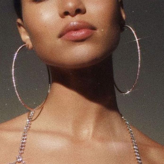 925 Sterling Silver Earrings Large Rhinestone Hoop Earrings Big Cubic Zirconia Hoop Earrings Thin Rhinestones Round Hoop Earrings for Women 20/30/40/50/60/70mm Sparkly Hoops With Crystals for Womens