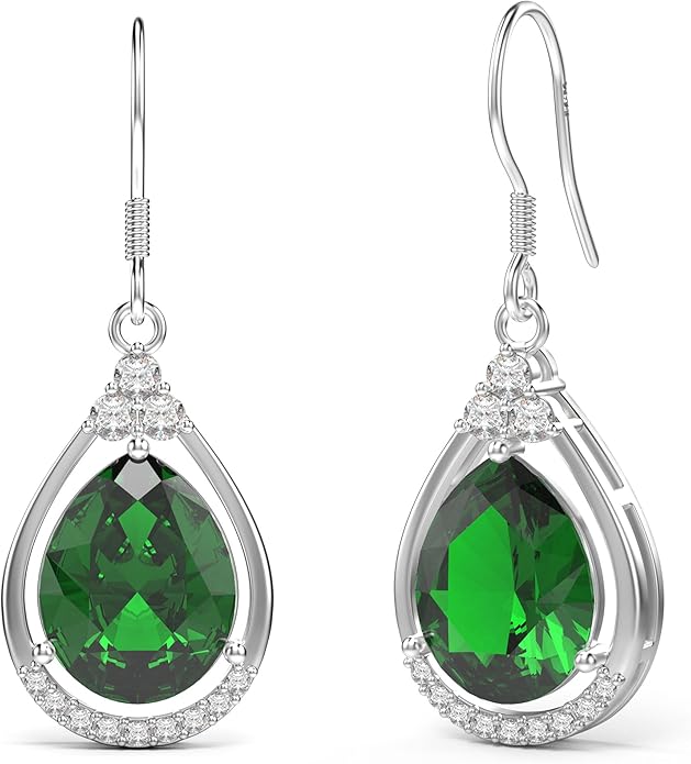 18K White Gold Plated Sterling Silver Teardrop Cubic Zirconia Drop Dangle Earrings for Women Pear Cut CZ Diamond Dangle Earrings Hypoallergenic Jewelry