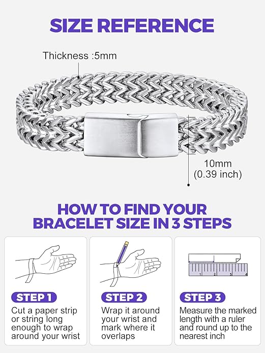 Richsteel Bracelets for Men 6mm/10mm/12mm Width Stainless Steel With Sturdy Clasp Franco Curb Chain Mens Bracelet 7.4/8.2/9 Inches Length
