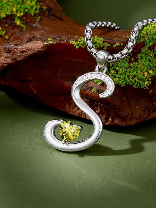 Christmas Gifts for Women Alphabet A to Z Initial Birthstone Pendant Necklaces for Women - 18k White Gold Plated Personalized Name Jewelry Valentine Mothers Day Birthday Gifts for Women Her Girlfriend