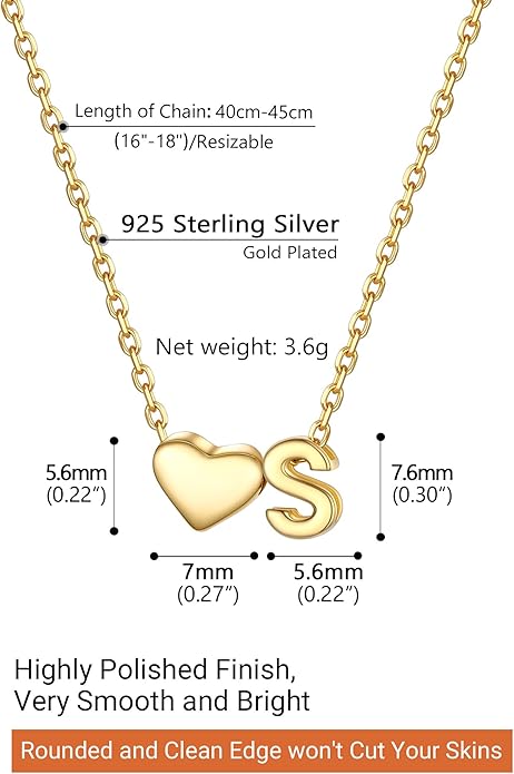 PROSILVER Initial Heart Necklace for Women, 925 Sterling Silver Tiny Heart Letter Necklace Siver, Gold Necklace, Come with Box