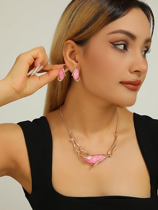 Vintage Chunky Statement Jewelry Set Retro Leaf Floral Geometric Bohemian Boho Bib Necklace Earring Set Fashion Costume Jewelry for Women Girls Wedding Party Prom Unique Gift