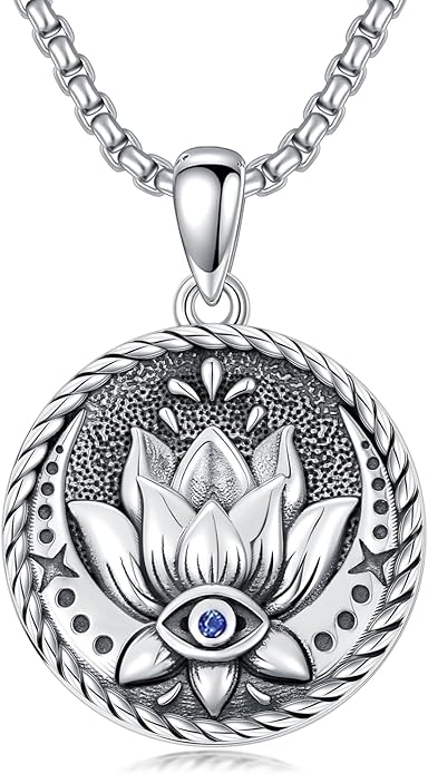 Evil Eye Necklace for Women 925 Sterling Silver, Protection Necklace with Blue Evil Eye Charm, Evil Eye/Lotus Pendant Jewelry, Birthday Christmas Gifts for Her