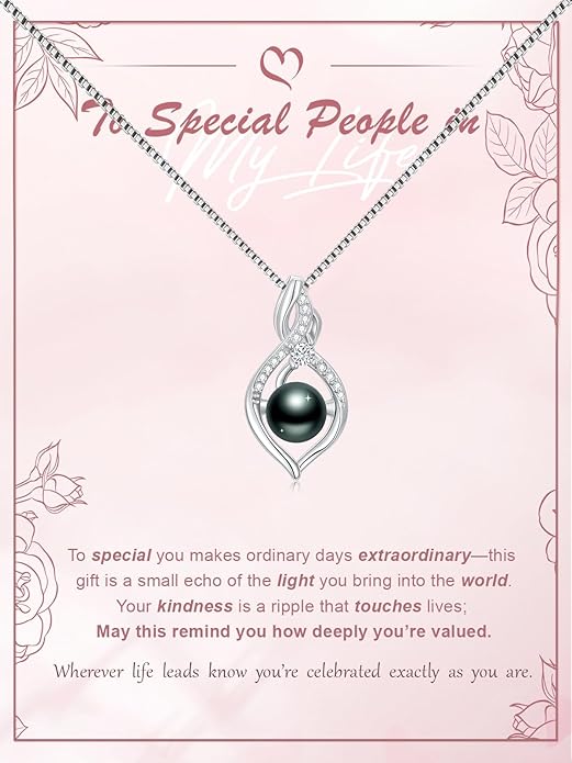 KANNSOAR Tahitian Black Pearl 18K White Gold Plated Sterling Silver Heart/Infinity/Four Leaf Clover Pendant Necklace Jewelry Gifts for Women Wife Mom Girlfriend Wedding Birthday Anniversary Christmas