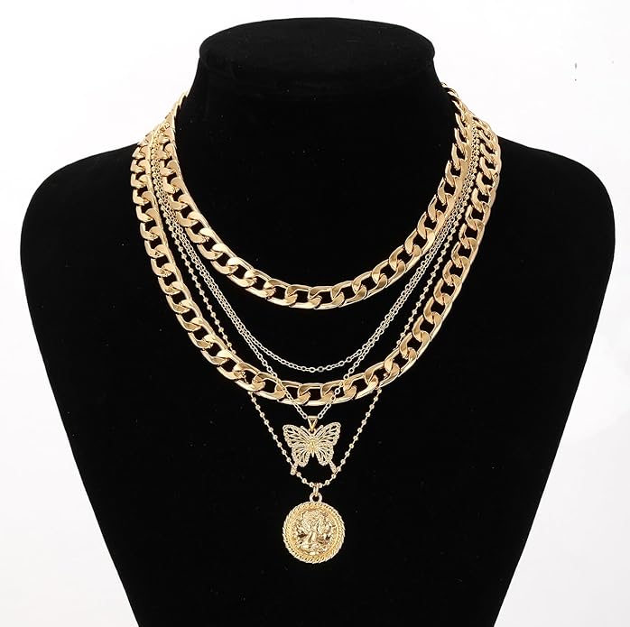 MJartoria Layered Necklaces for Women Trendy Retro Coin Pendant Necklace Dainty Chunky Chain Choker Necklaces for Jewelry Birthday Gifts