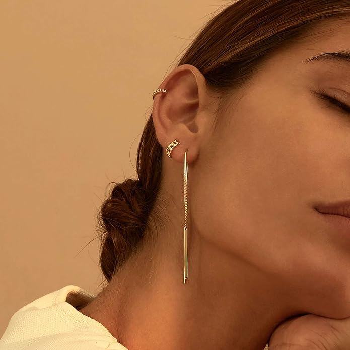 Gold Huggie Hoop Earrings 14K Gold Plated Dainty Chunky Thick Hoop Diamond Cubic Zriconia Inlay Sleeper Tiny Delicate Boho Beach Simple Hypoallergenic Jewelry Gift for Her