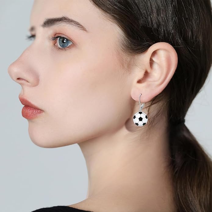 JUSTKIDSTOY 925 Sterling Silver Ball Earrings Sports Leverback Dangle Drop Earrings Jewelry Gifts for Women Girls