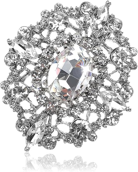 Crystal Rhinestone Brooch For Women Elegant Silver Brooch Pins For Dress, Vintage Clear Crystal Brooch Pin, Rhinestone Jewelry Pins For Bridal Wedding Bouquet