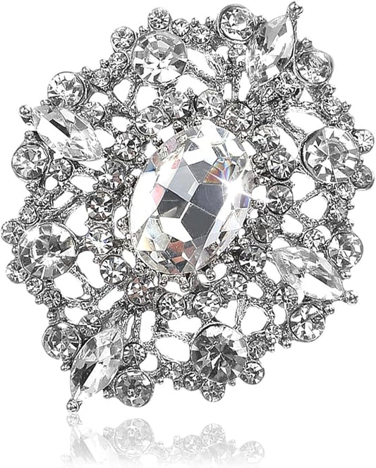 Crystal Rhinestone Brooch For Women Elegant Silver Brooch Pins For Dress, Vintage Clear Crystal Brooch Pin, Rhinestone Jewelry Pins For Bridal Wedding Bouquet