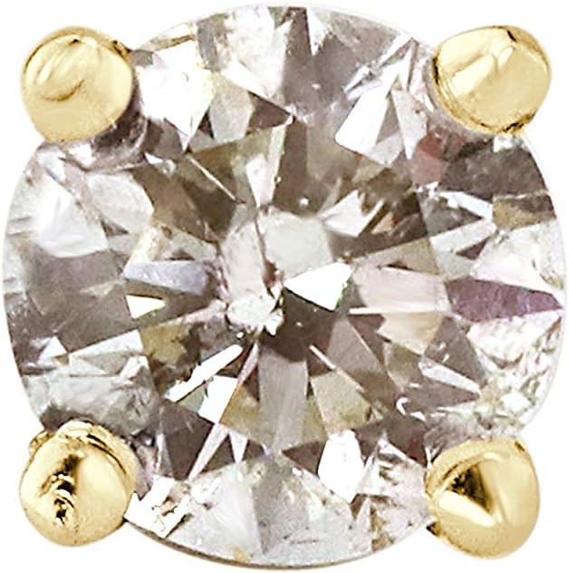 18k Gold Round SINGLE Diamond Stud Earring (0.08ct, Good, I2-I3) 4-Prong Basket set with Screw-back Diamond Wish