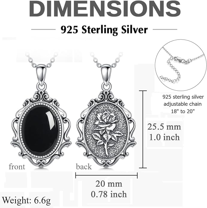 PELOVNY Rose Necklace 925 Sterling Silver Moonstone Turquoise Obsidian Necklace Victorian Cameo Rose Vintage Western Jewelry Christmas Valentines Day Gifts for Women