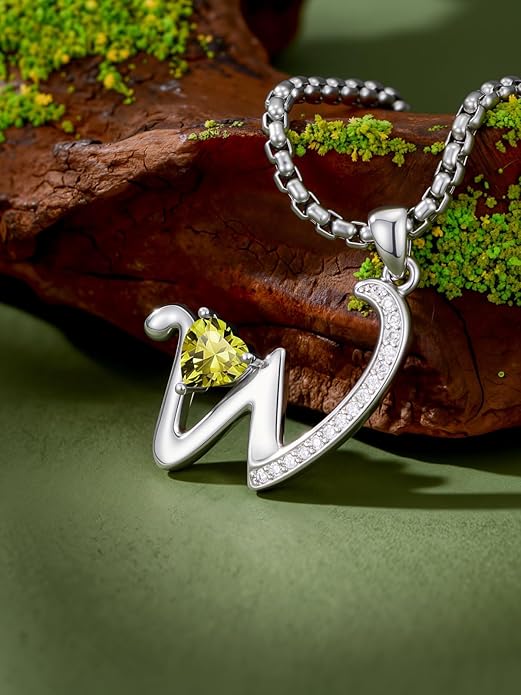 Christmas Gifts for Women Alphabet A to Z Initial Birthstone Pendant Necklaces for Women - 18k White Gold Plated Personalized Name Jewelry Valentine Mothers Day Birthday Gifts for Women Her Girlfriend