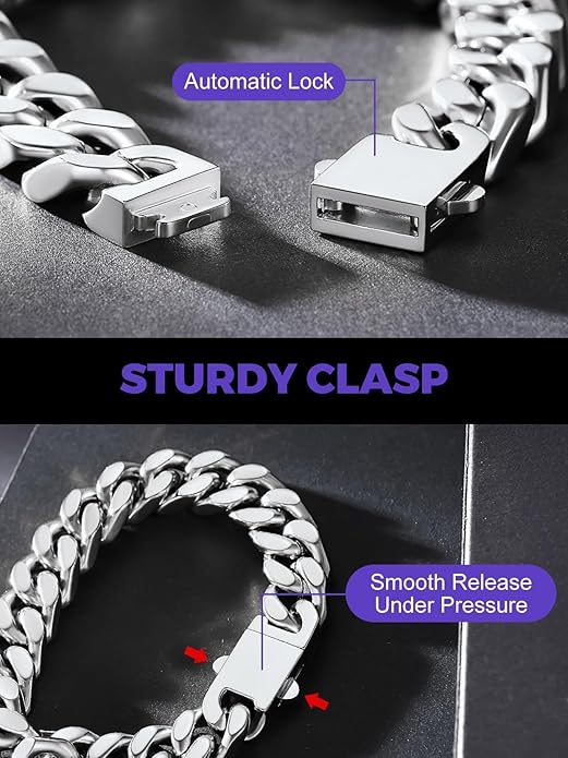 Richsteel 5/7/9/12mm Wide Miami Cuban Link Chain Bracelet for Men Women,Stainless Steel/Gold/Black Plated,7.4/8.2/9 Inch Length,Hip Hop Urban Street-wear Jewelry(Gift Wrapped)