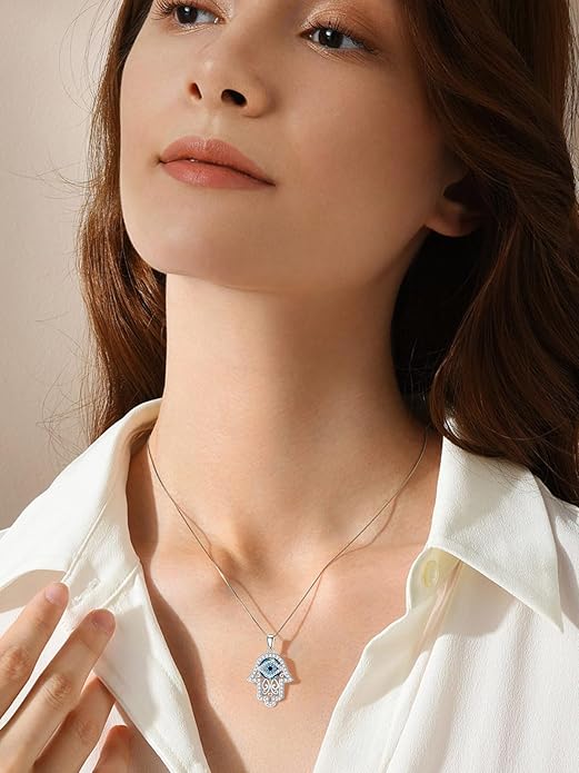 WINNICACA Sterling Silver Evil Eye Necklace Protection Crystal Pendant for Women Good Luck Vintage Evil Eye Pendant Jewelry Birthday Gifts for Women Friend Female