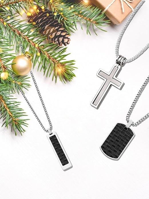 Boston Bay Men’s Black Dog Tag Necklace, 316L Stainless Steel Pendant with 24 Inch Fine Cuban Curb Link Chain