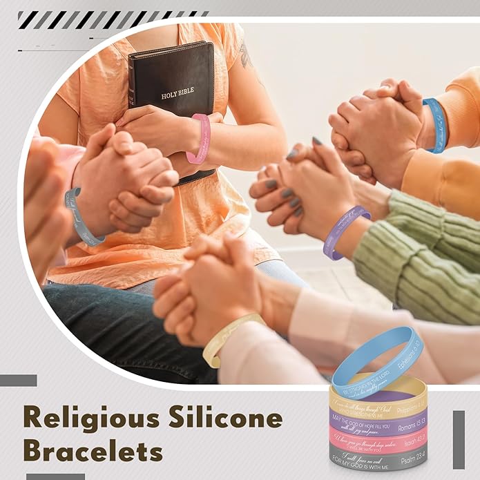 Ecation Bible Verses Bracelets Bulk Scripture Silicone Wristbands Inspirational Motivational Quote Rubber Wristbands Christian Bracelets for Easter Carnival Party Favors