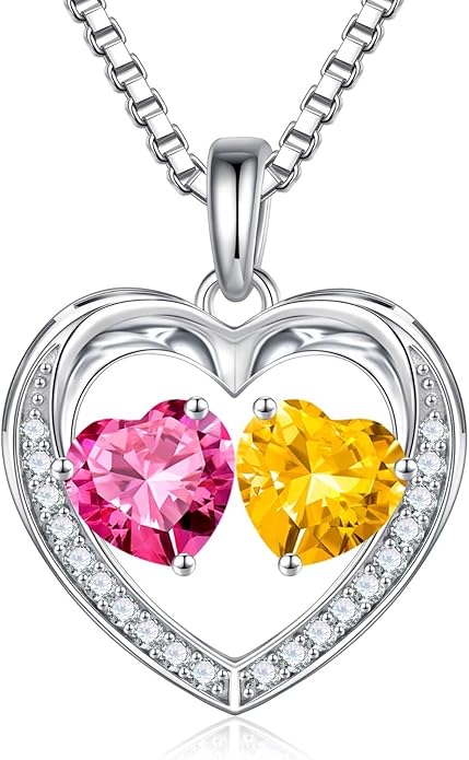 Iefil Christmas Gifts for Women Wife - 925 Sterling Silver Heart Birthstone Necklace, Anniversary Birthday Gifts for Women Wife Girlfriend Mom, Birthstone Jewelry Gift for Her