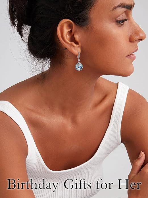 TOUPOP Tree of Life Birthstone Earrings for Women 925 Sterling Silver Family Tree Dangle Earrings Austrian Crystal Jewelry Birthday Christmas Gifts for Her Girlfriend Wife Mom