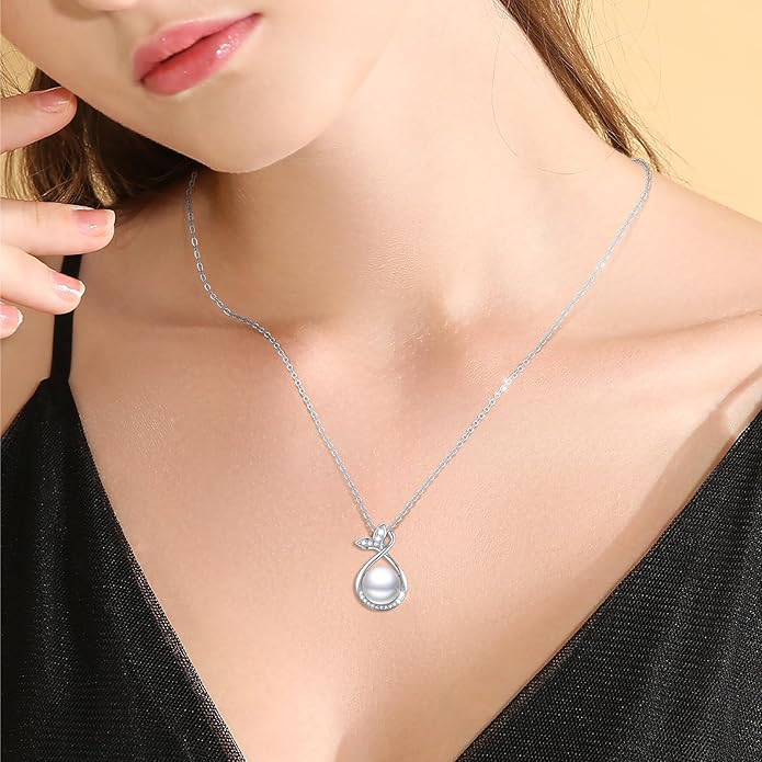 Sebina Pearl Pendant Necklace for Women,925 Sterling Silver Pendant Jewelry,Anniversary Christmas Birthday Valentines Gifts for Wife, Mom, Dauhter, Girlfriend,Her