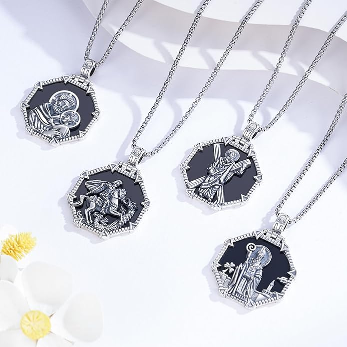 Taioiat Saint Necklace 925 Sterling Silver St Necklace Amulet Pendant Jewelry Religious Gift for Men Women