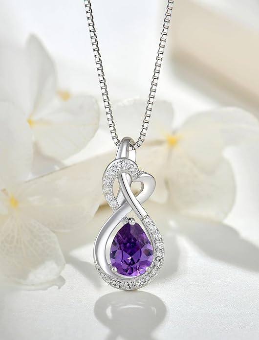 Infinity Necklace Birthstone Pendant 925 Sterling Silver Jewelry for Women