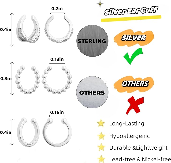 Gold Ear Cuffs Earrings for Women Non Piercing - Clip on Cartilage Earrings Dainty 14K Gold Sterling Silver Plated Cubic Zirconia Huggie Hoop Earring for Women No Tarnish Trendy Jewelry Set