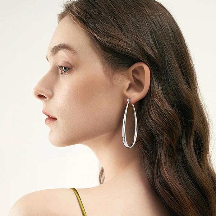 Gacimy Chunky Hoop Earrings for Women, 14K Gold Plated Oval Hoop Earrings with 925 Sterling Silver Post