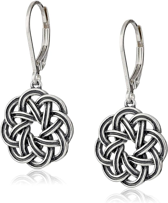 Amazon Essentials .925 Sterling Silver Dangle Earrings for Women, Trendy Drop Women Earrings Hypoallergenic Nickel-Free Jewelry - Lightweight Leverback Celtic Knot Design Jewelry