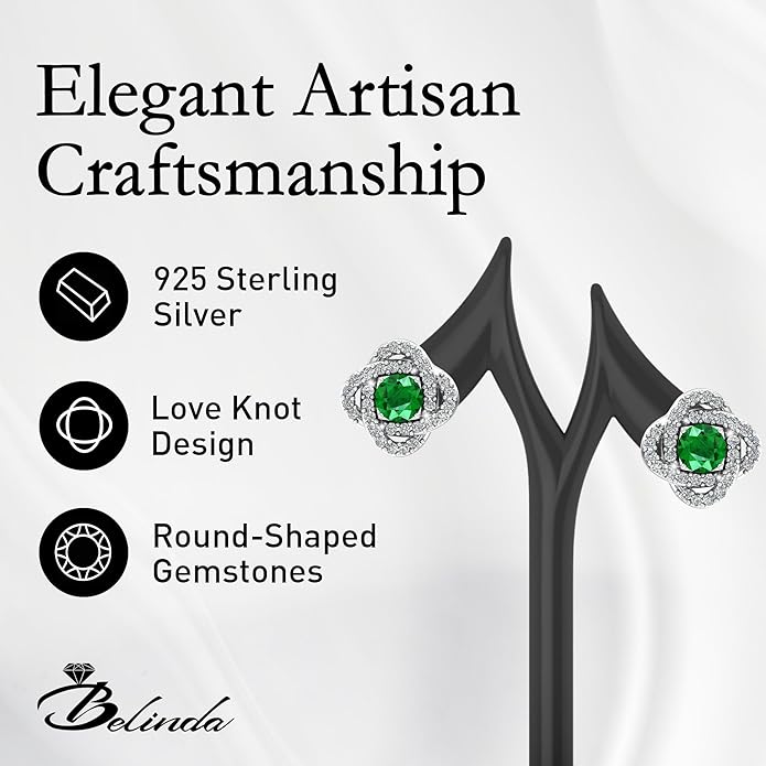 Women 925 Sterling Silver Cute Love Knot Sparkling Gemstone Push Back Stud Earrings Hanging Pendant Necklace Beautiful Fine Jewelry Accessory Set, 1.65 Carat