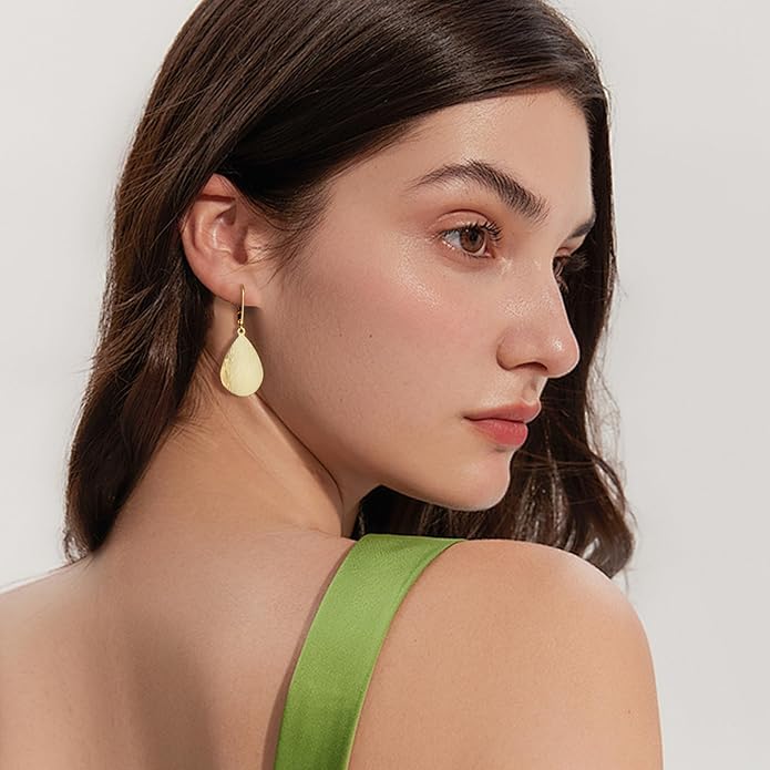 14K Gold Dangle Earrings for Women，Lightweight Circle Disc Coin Geometric Flat Brushed Drop Earrings, Hypoallergenic Leverback Earrings S925 Jewelry