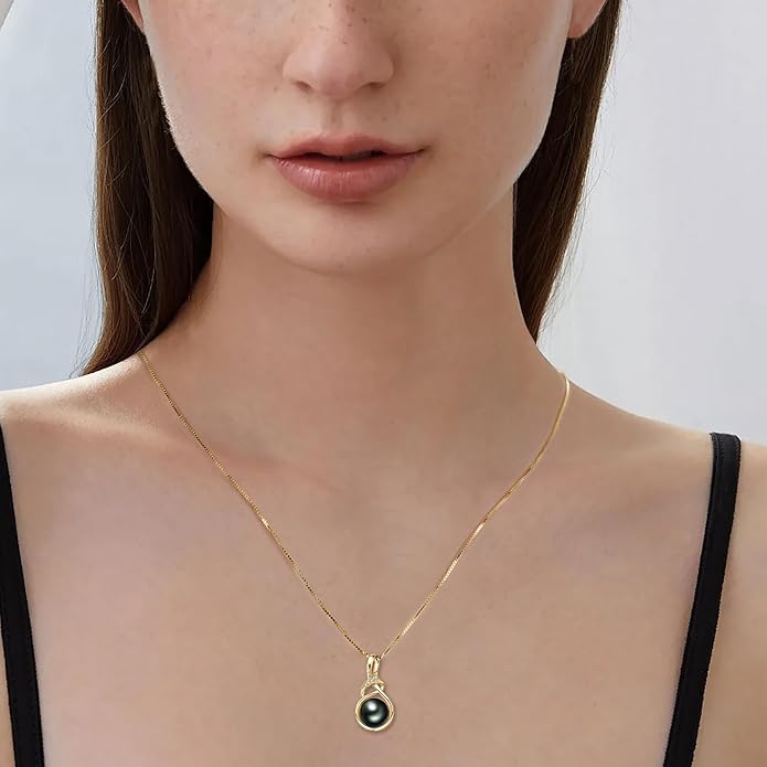 Tahitian Black Pearl Necklaces for Women, Sterling Silver Single Pearl Pendant Necklace Birthday Anniversary Jewelry Gifts for Wife Mom