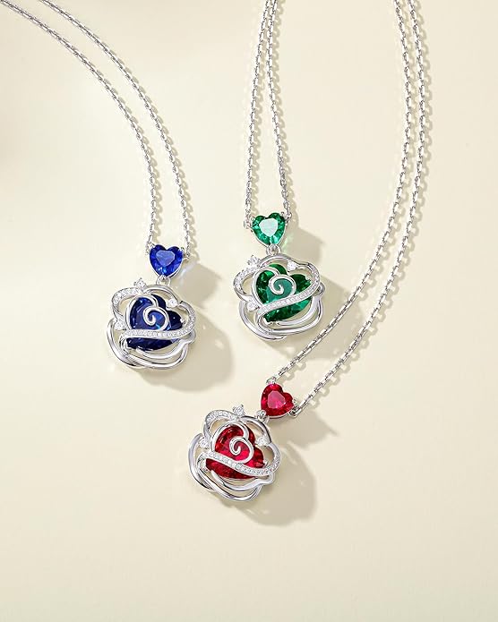 FANCIME Thornless Pulse Birthstone Necklace for Women Sterling Silver Rose Pendant Fine Jewelry Gemstone Birthday Valentines Day Gifts for Wife Her