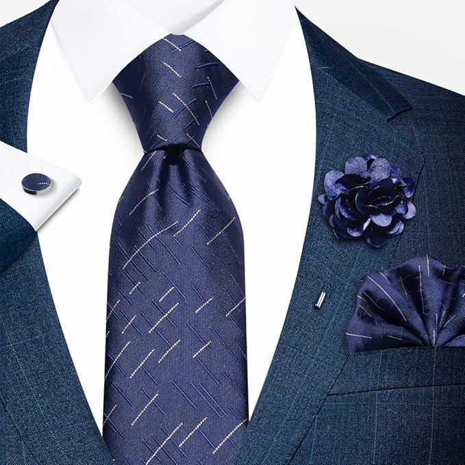 joy alice Ties Set Men Mixed Color Necktie Handkerchief Cufflinks Brooch 3.15 Formal